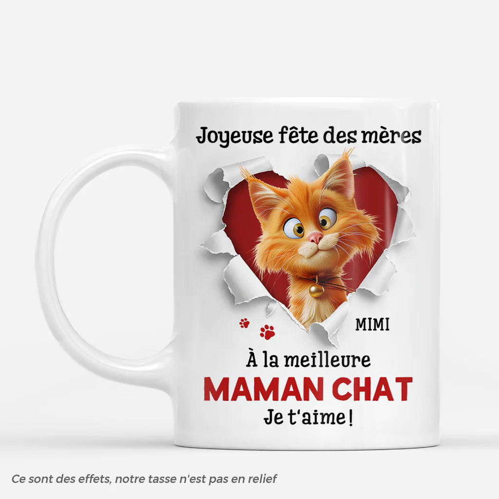 [Effet d'impression 3D] Mug Personnalisé Chat - Joyeuse Fête Des Maman Chat