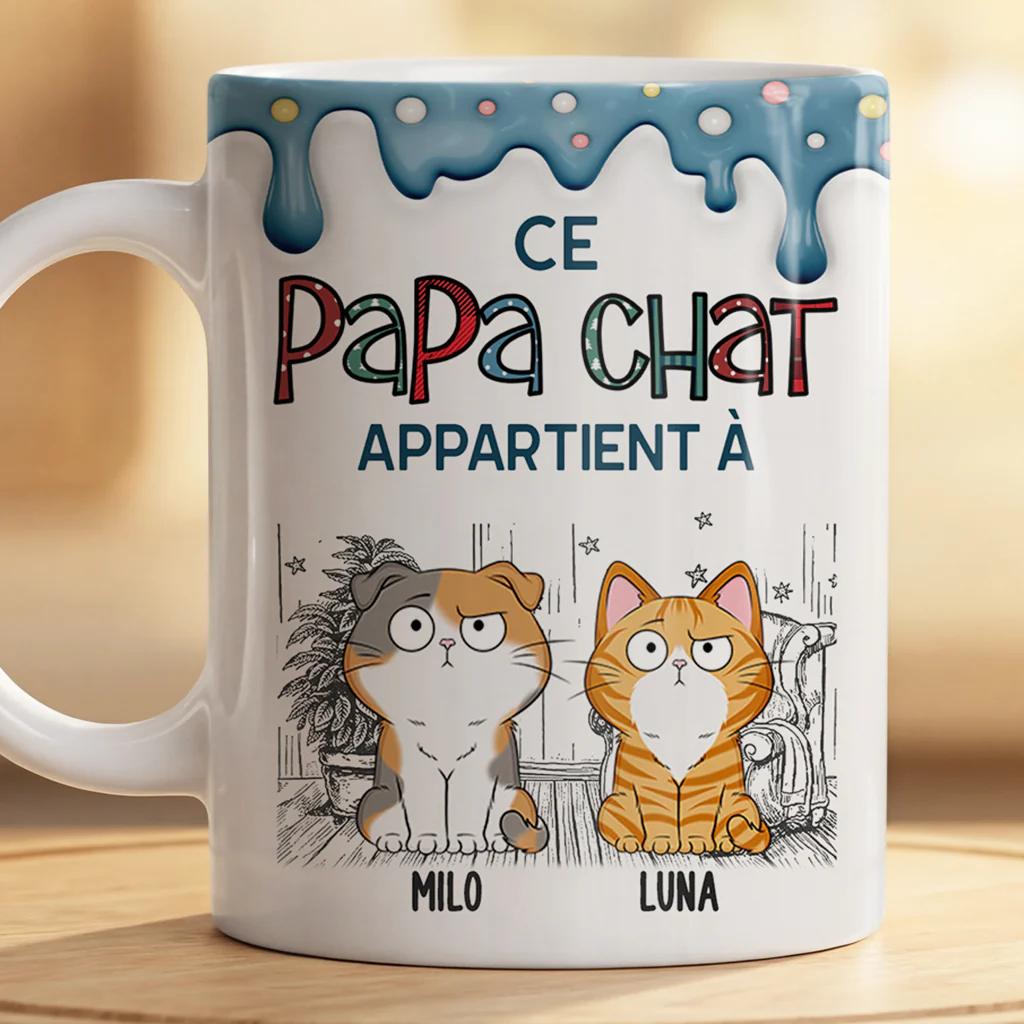 [Effet d'impression 3D] Mug Personnalisé Chat - Papa Chat Maman Chat Appartent À - Image 2