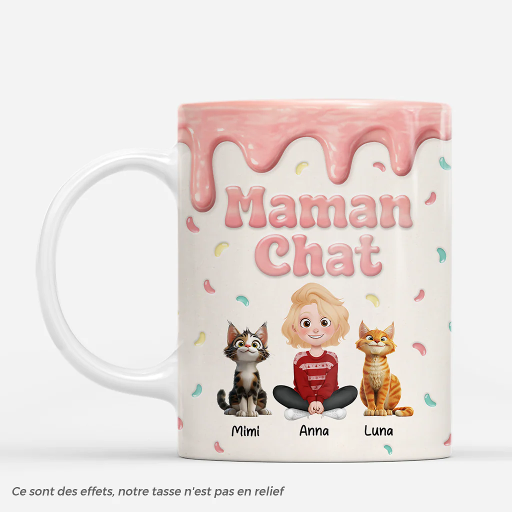 Mug Personnalisé Chat Pastel - Maman / Papa Chat - Effet 3D