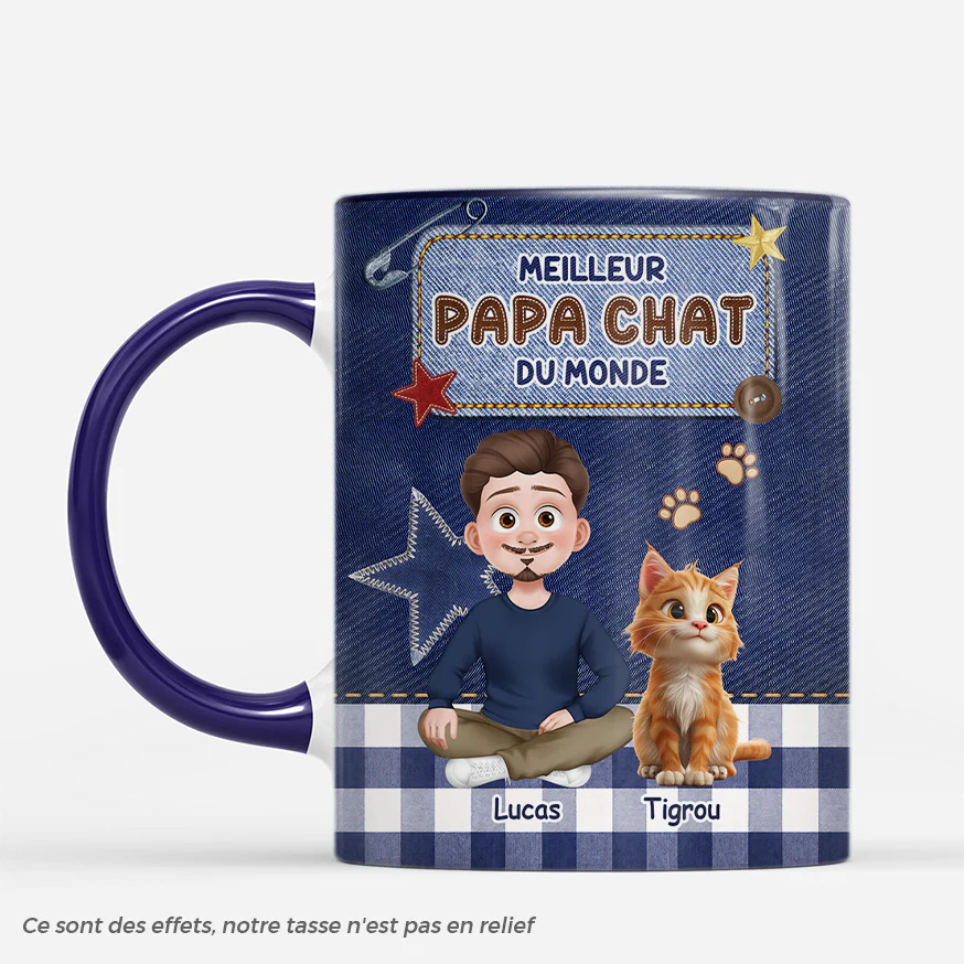 [Effet d'Impression 3D]Tasse Avec Chat Personnalisé Pour Homme - Meilleur Papa Chat