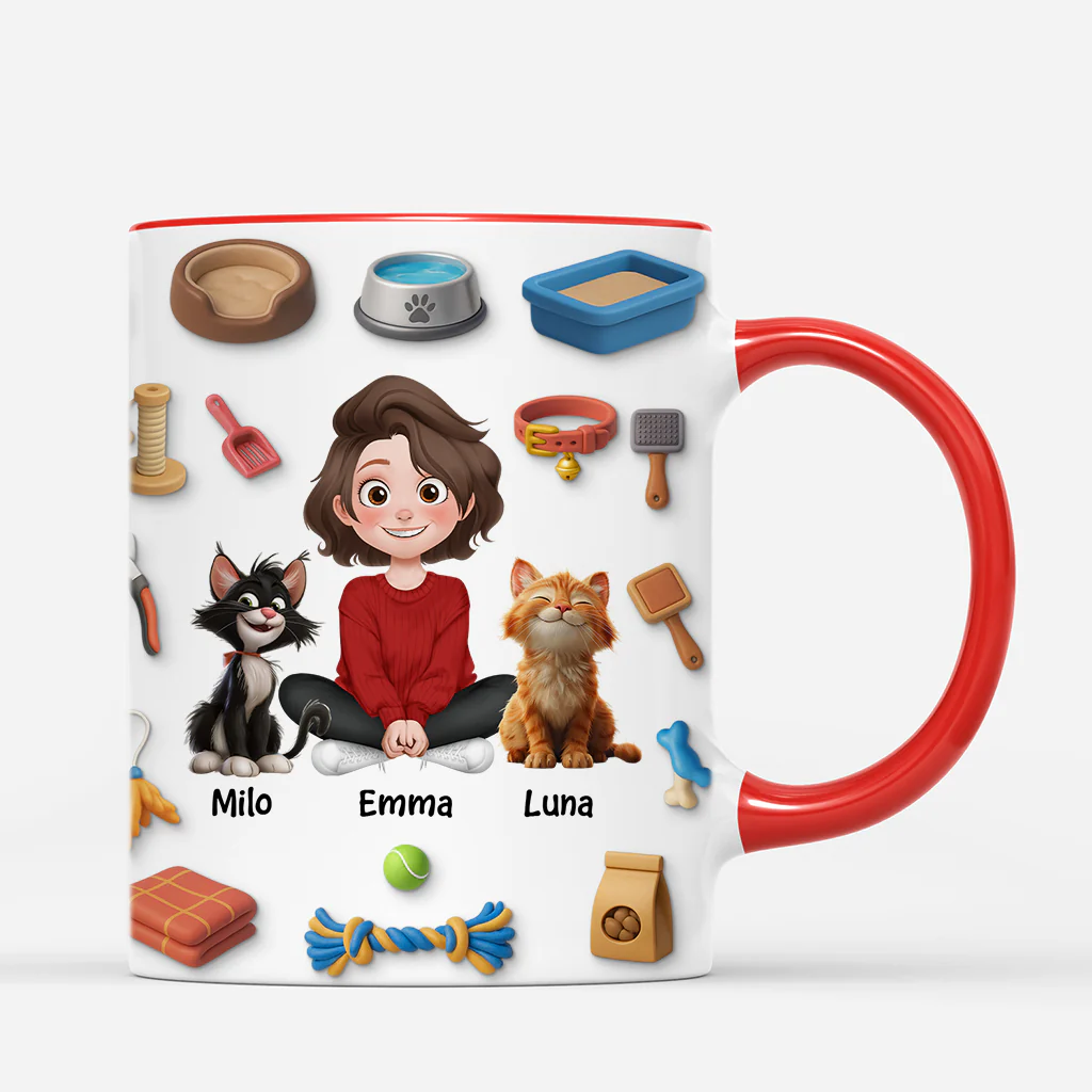 Mug Personnalisé Chat Effet 3D - Un Garçon/Une Fille Qui Aime Le Chat - Image 3