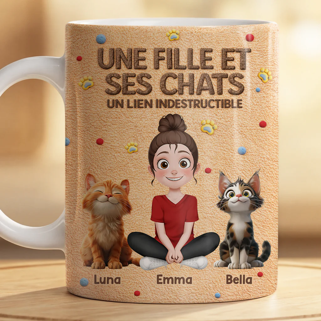 [Effet d'impression 3D] Mug Personnalisé Chat - Une Femme Et Son Joli Chat - Image 2