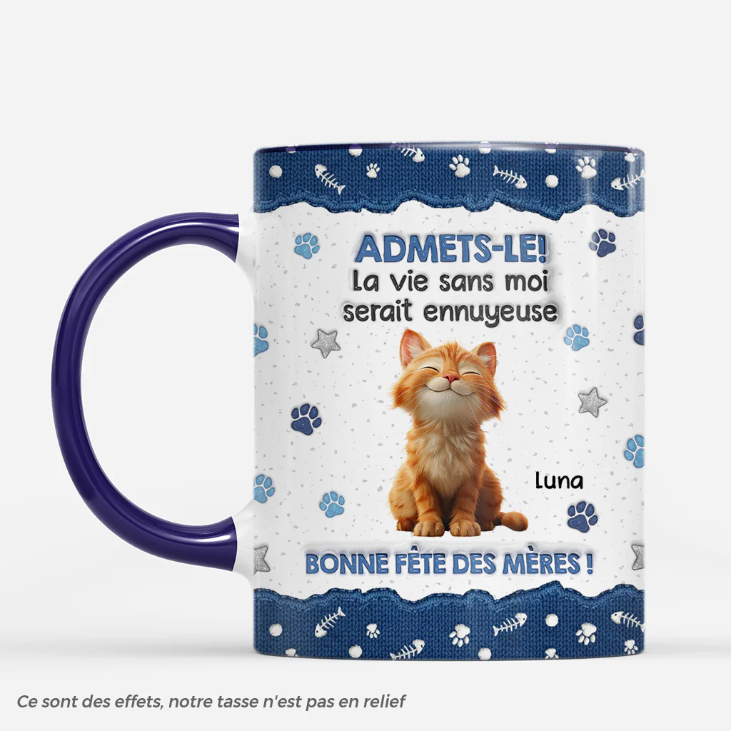 [Effet d'impression 3D] Mug Personnalisé Chat - Vie Avec Chat