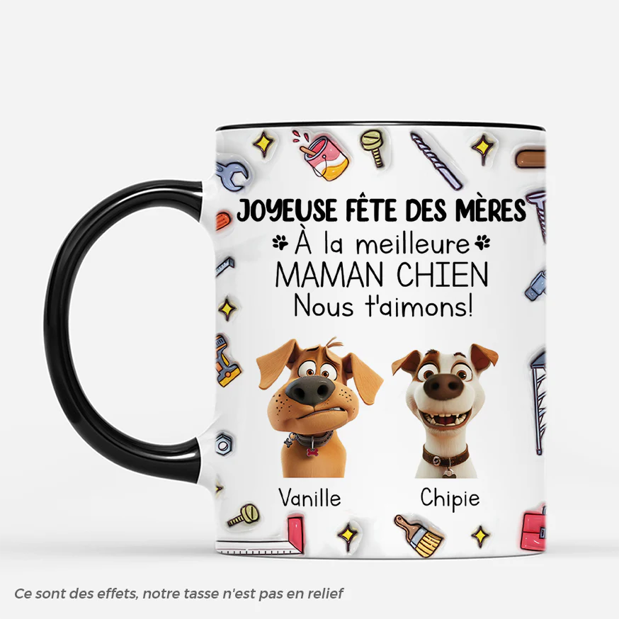 [Effet d'Impression 3D] Mug Personnalisé Papa - Joyeuse Fête Papa Chien Avec Outils - Image 2