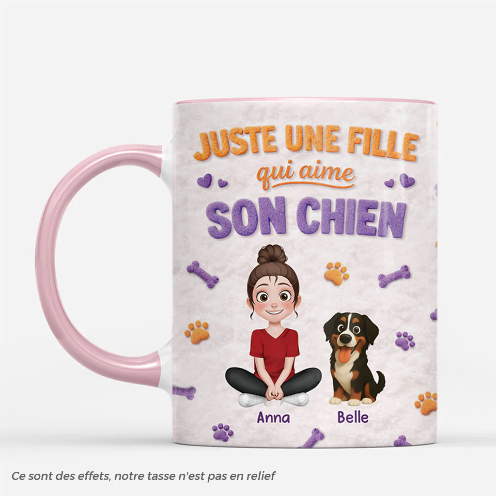 [Effet d'impression 3D] Mug Personnalisé Chien Avec Dessin - Juste Une Fille Et Son Chien