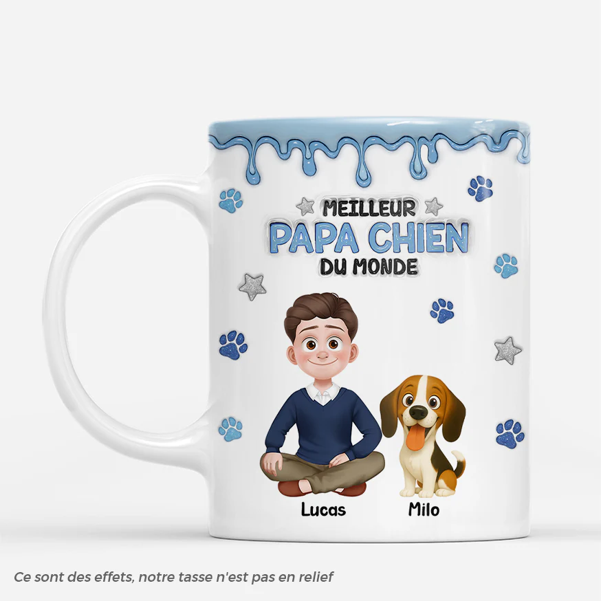 [Effet d'impression 3D] Mug Personnalisé Chien Dessin - Meilleur Papa Chien