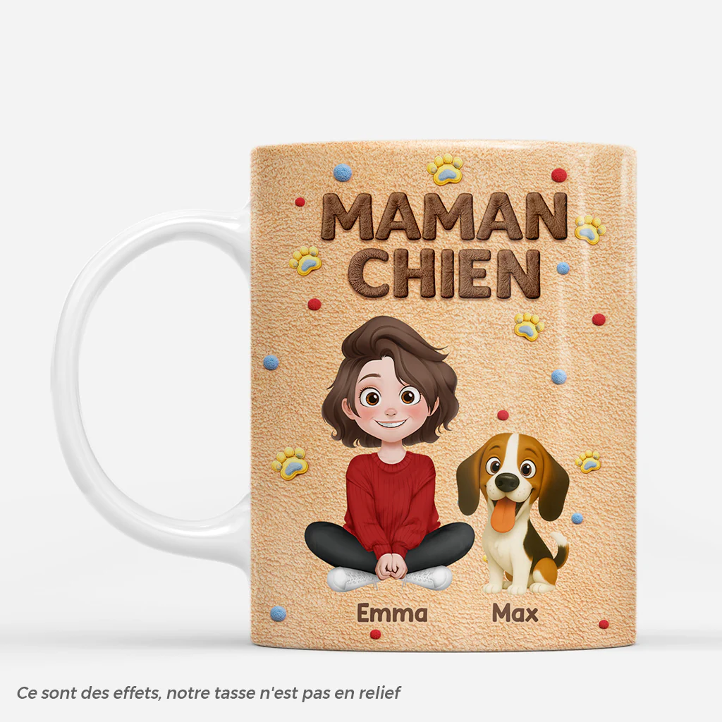 [Effet d'impression 3D] Mug Personnalisé Chien - Maman Chien Avec Patte