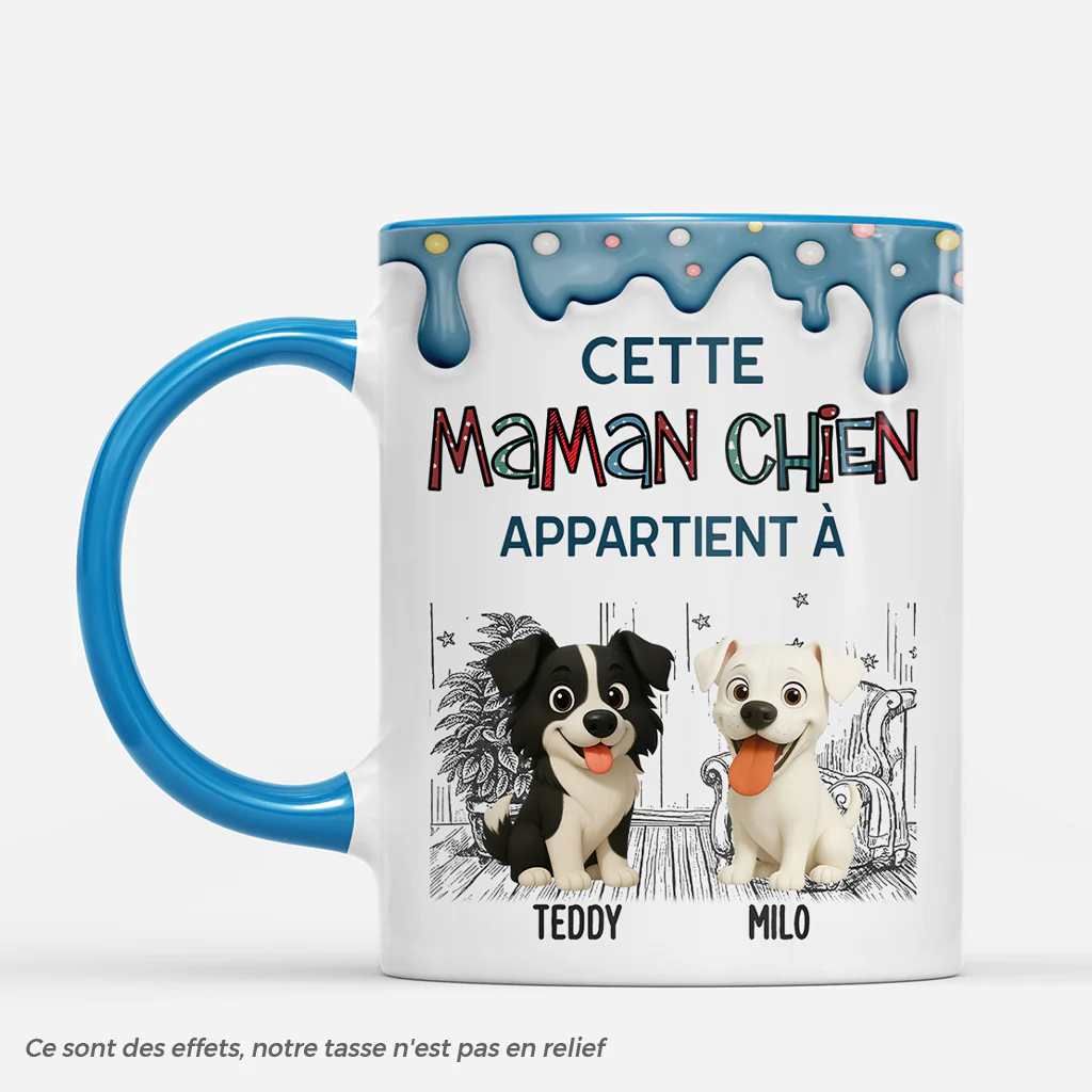 [Effet d'impression 3D] Mug Chien Personnalisé | Papa Maman Appartent À