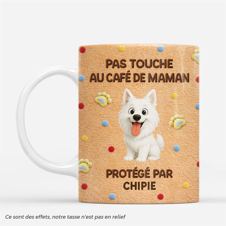 [Effet d'impression 3D] Mug Personnalisé Maman Chien - Pas Touche Au Café De Maman