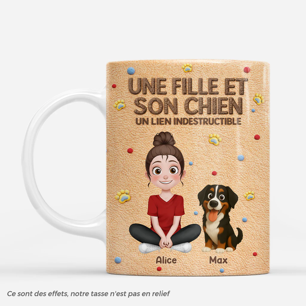 [Effet d'impression 3D] Mug Personnalisé Chien - Une Femme Et Son Joli Chien