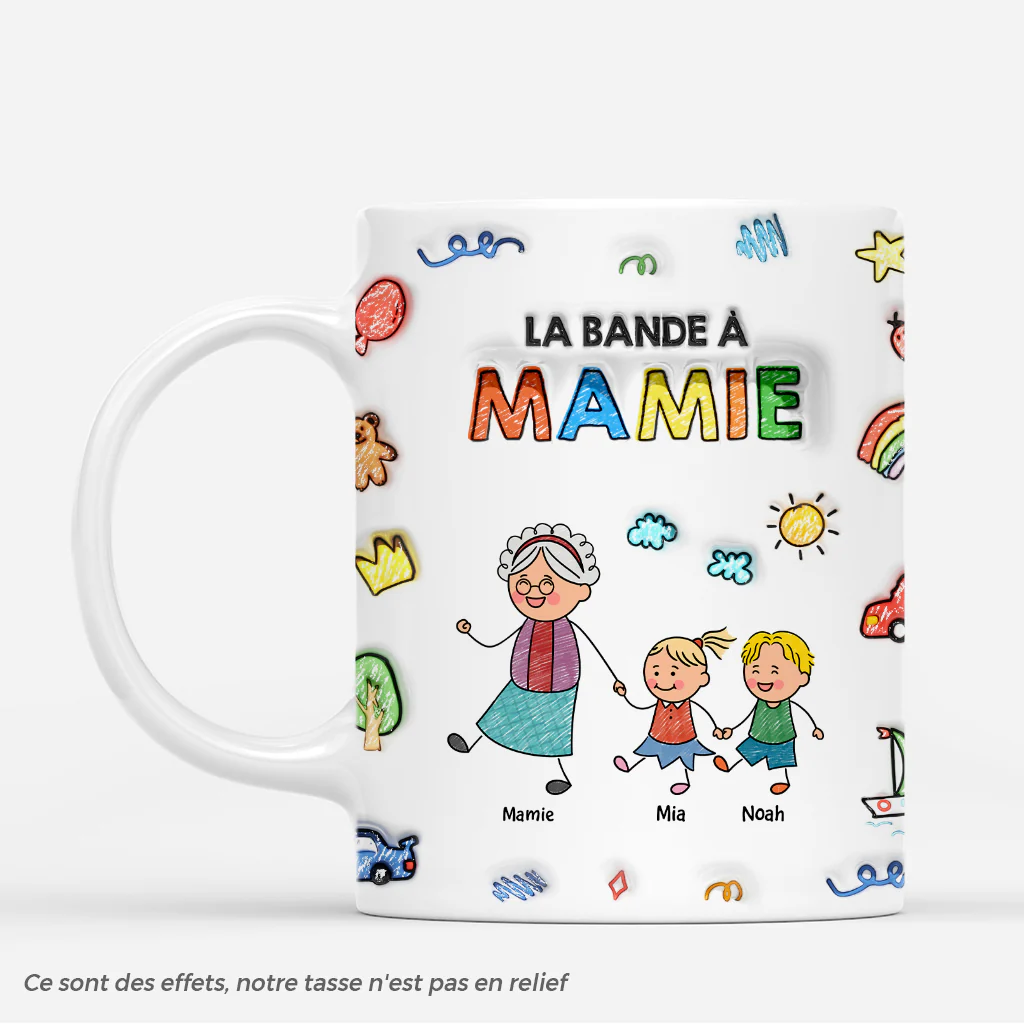 [Effet d'Impression 3D] Tasse Personnalisée Grand Mere | Colore La Bande A Mamie Papy