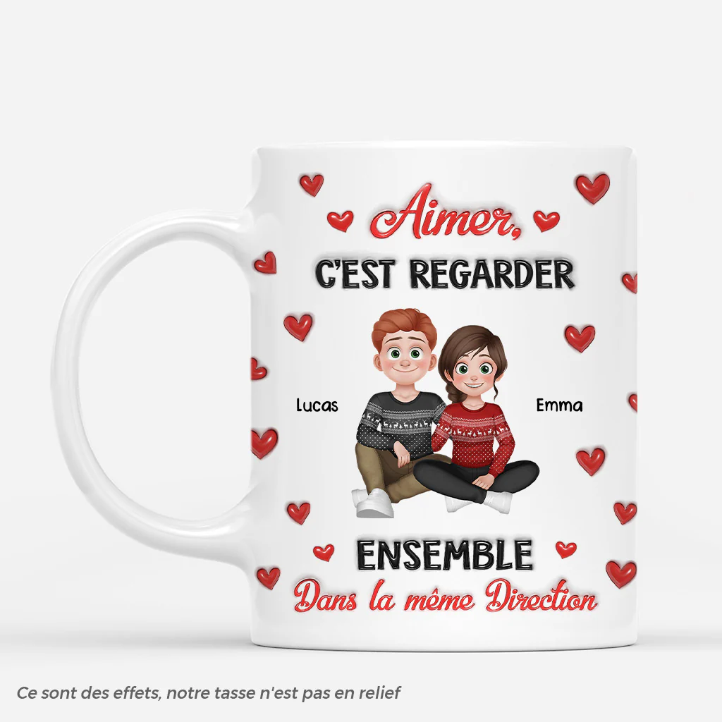 [Effet d'impression 3D] Mug Personnalisé Couple - Aimer C’est Regarder Ensemble