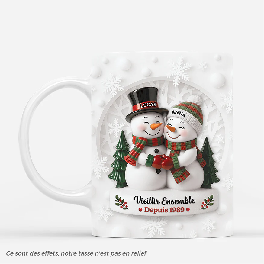 [Effet d'impression 3D] Mug Personnalisé Couple De Noël - Vieillir Ensemble
