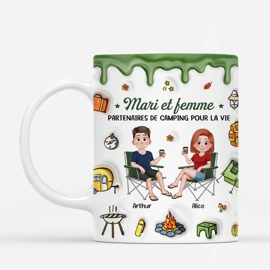[Effet d'impression 3D] Mug Personnalisé Couple - Mari Et Femme Partenaires De Camping