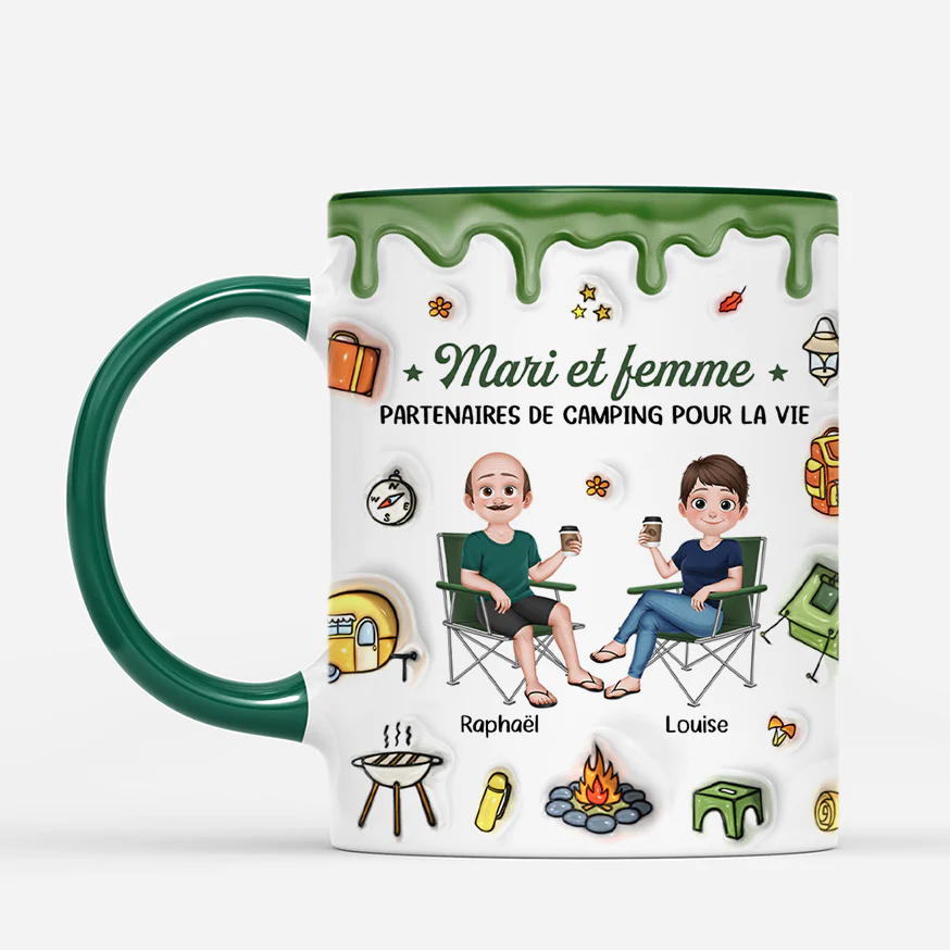 [Effet d'impression 3D] Mug Personnalisé Couple - Mari Et Femme Partenaires De Camping - Image 2