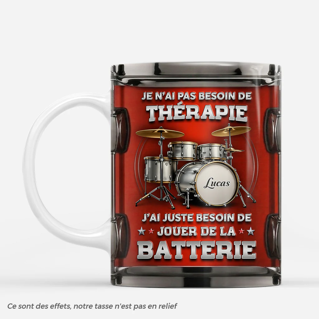 [Effet d'impression 3D] Tasse Personnalisée Prénom | Cadeau Batteur Batterie Homme Et Femme
