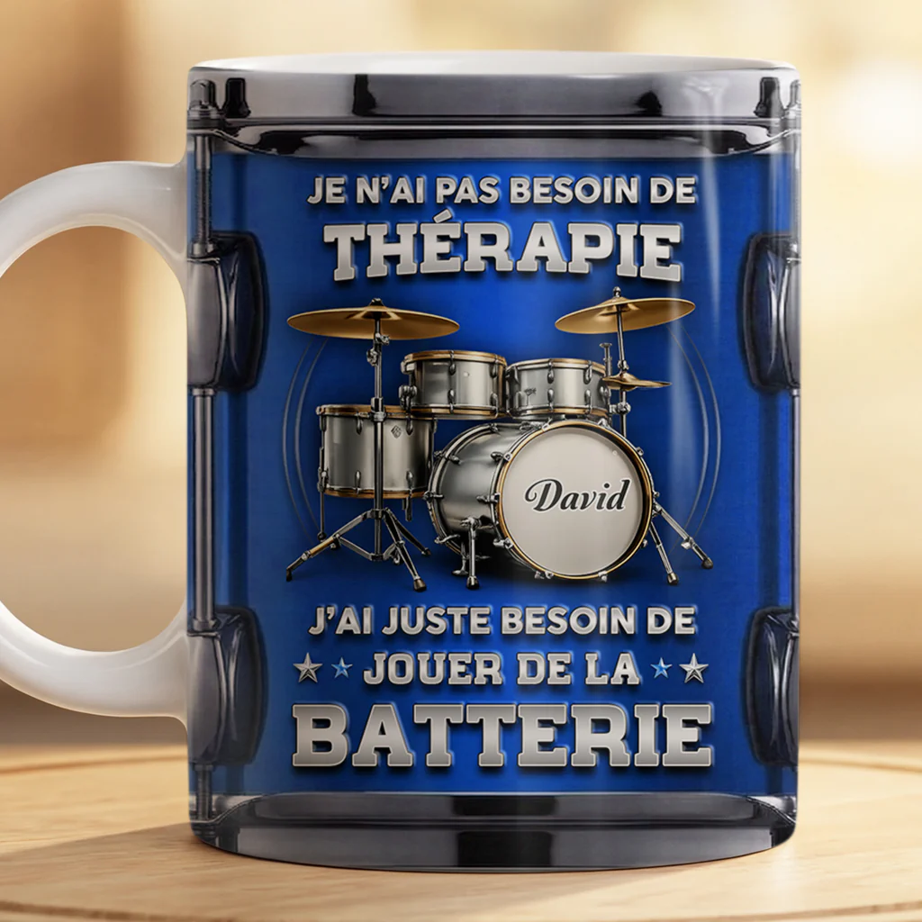 [Effet d'impression 3D] Tasse Personnalisée Prénom | Cadeau Batteur Batterie Homme Et Femme - Image 2