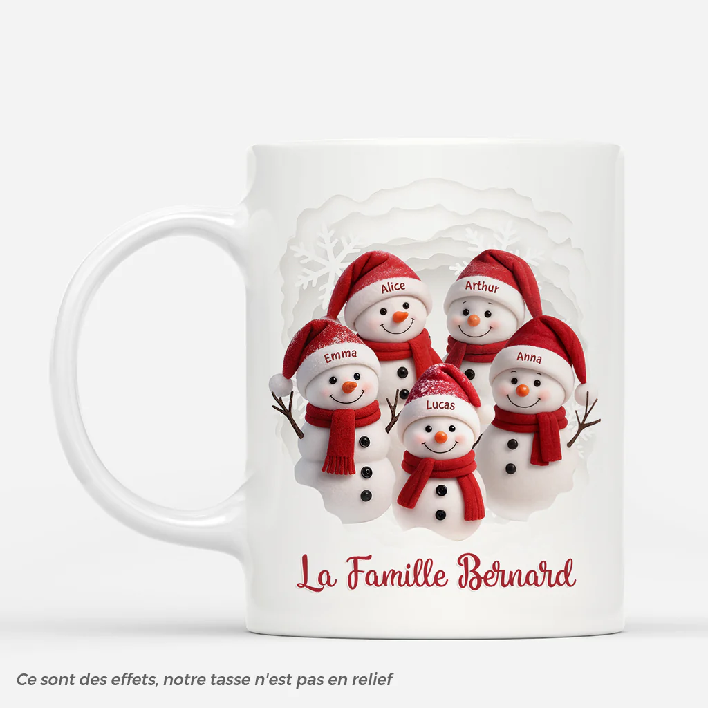 [Effet d'impression 3D] Mug Personnalisé Famille De Noël - Bonhomme De Neige