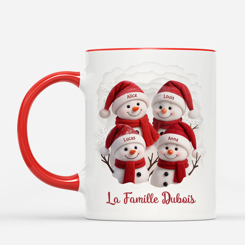 [Effet d'impression 3D] Mug Personnalisé Famille De Noël - Bonhomme De Neige - Image 2