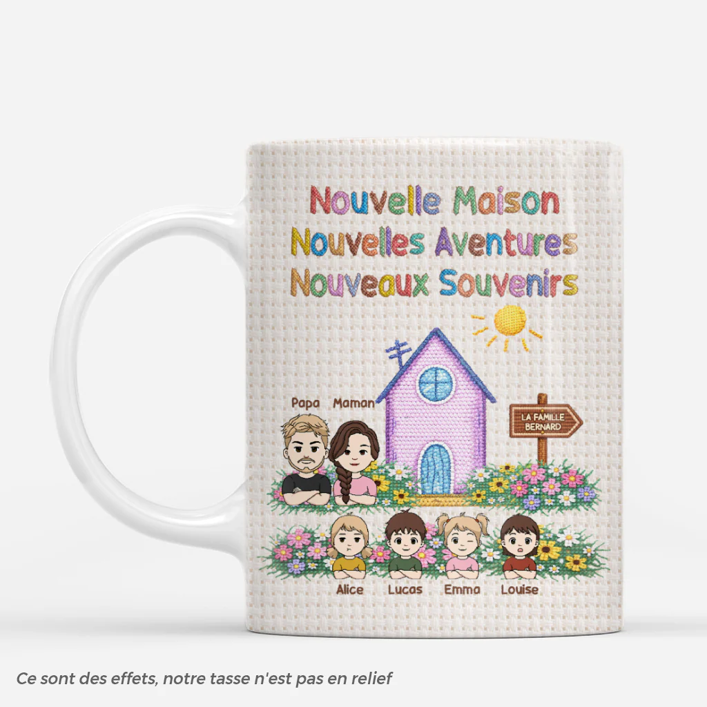 [Effet d'impression 3D] Mug Personnalisé Famille | Nouvelle Maison Maman Papa