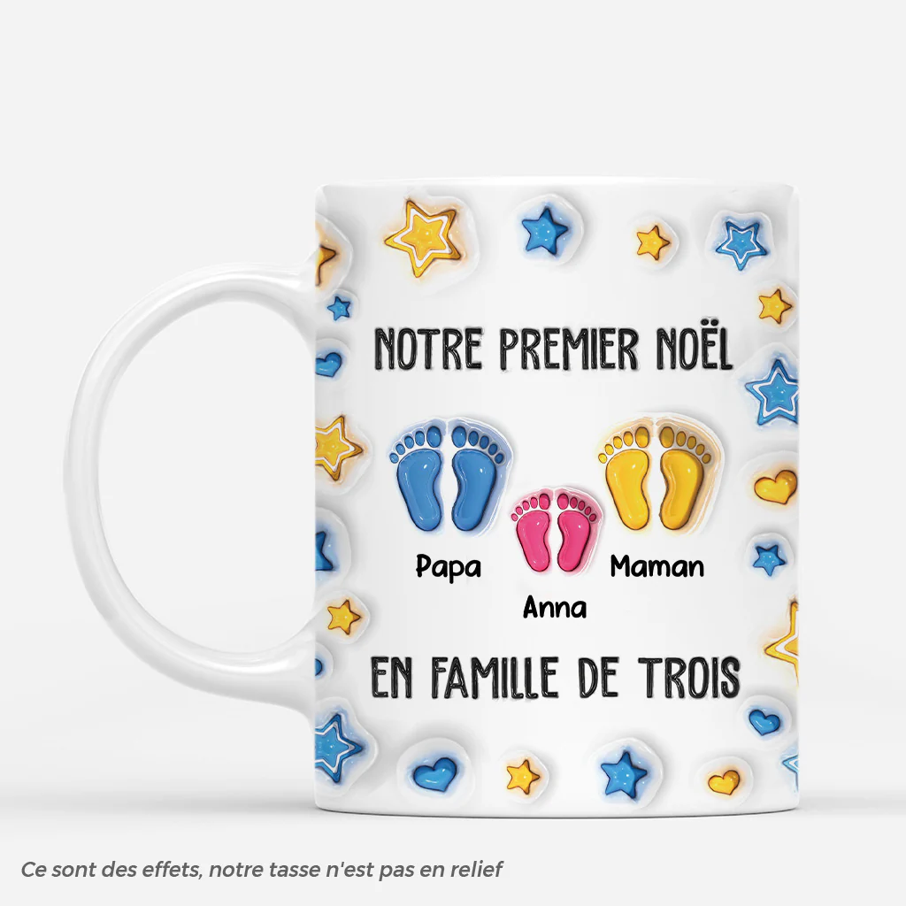 [Effet d'impression 3D] Mug Personnalisé Famille - Premier Noël Avec Des Empreintes De Pieds
