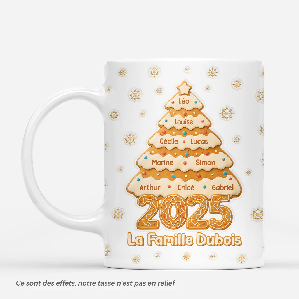 [Effet d'impression 3D] Mug Personnalisé Famille - Sapin De Noël Biscuit