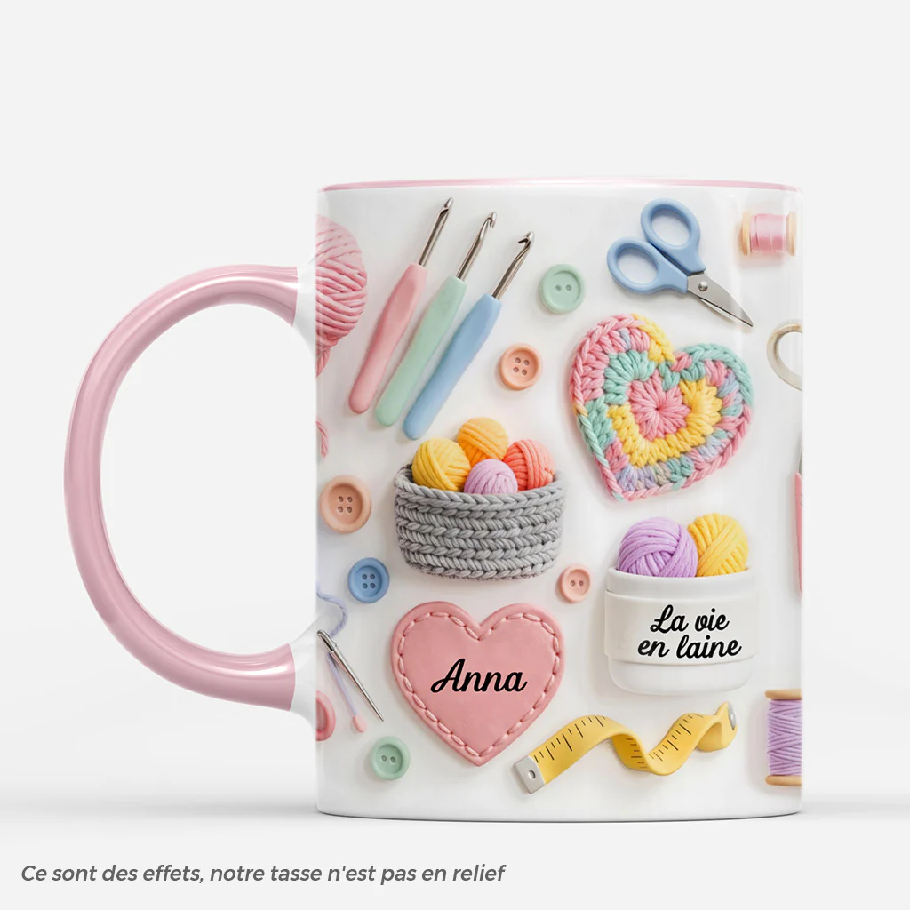 [Effet d'impression 3D] Mug Personnalisé Femme Avec Laine - Cadeau Pour Fan De Tricot