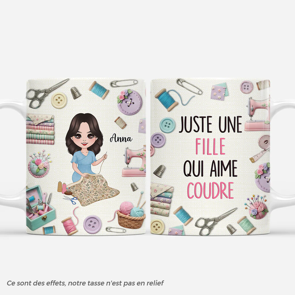 [Effet d'impression 3D] Mug Personnalisé Femme - Juste Une Fille Qui Aime Coudre