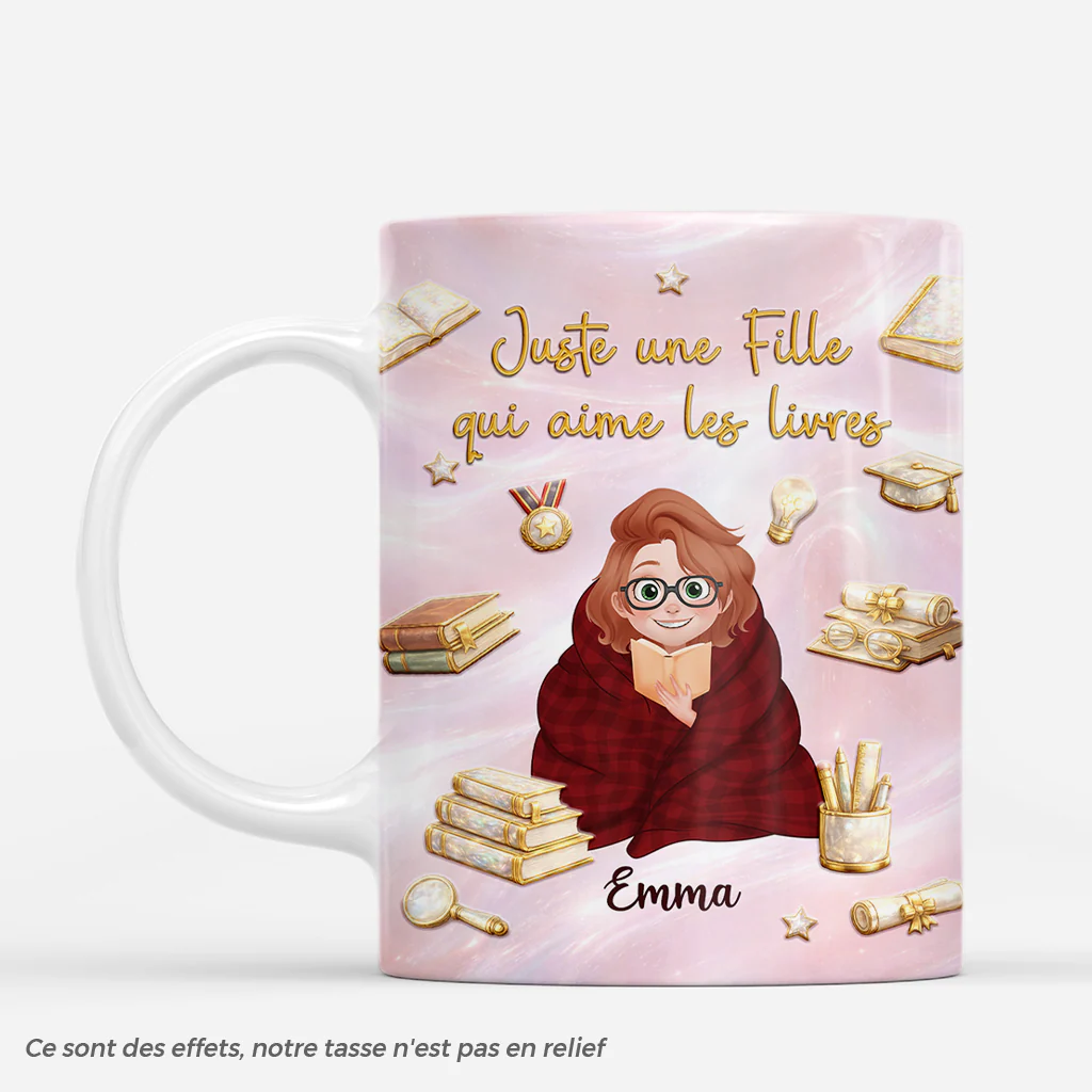 [Effet d'impression 3D] Mug Personnalisé Femme - Qui Aime Les Livres