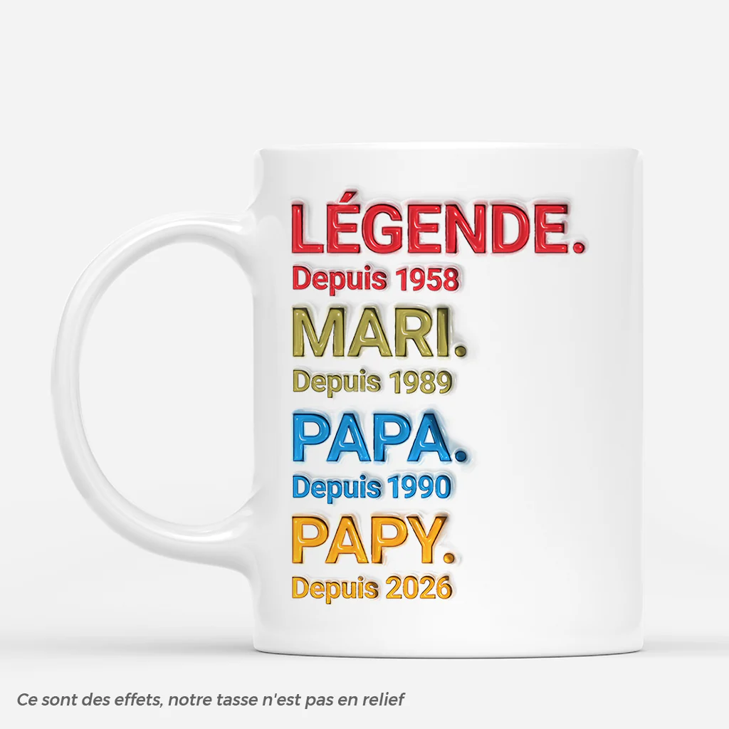 [Effet d'Impression 3D] Mug Personnalisé Fête Des Pères - Cadeau Papa Papy Légende