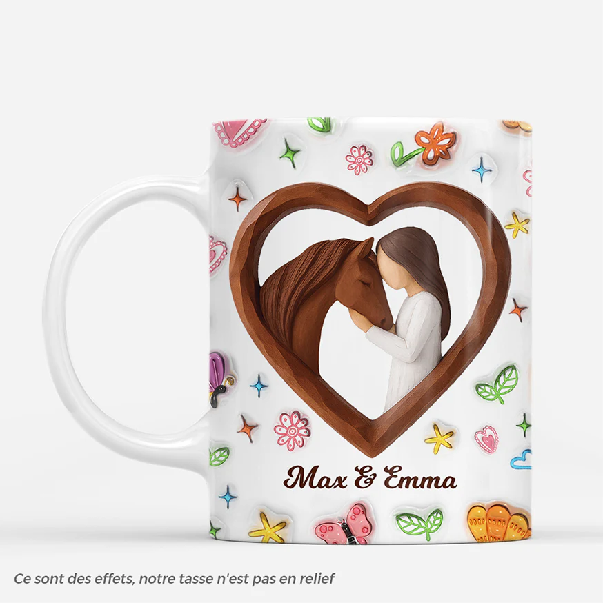 Mug Personnalisé Cheval - Fille Et Cheval - Effet 3D