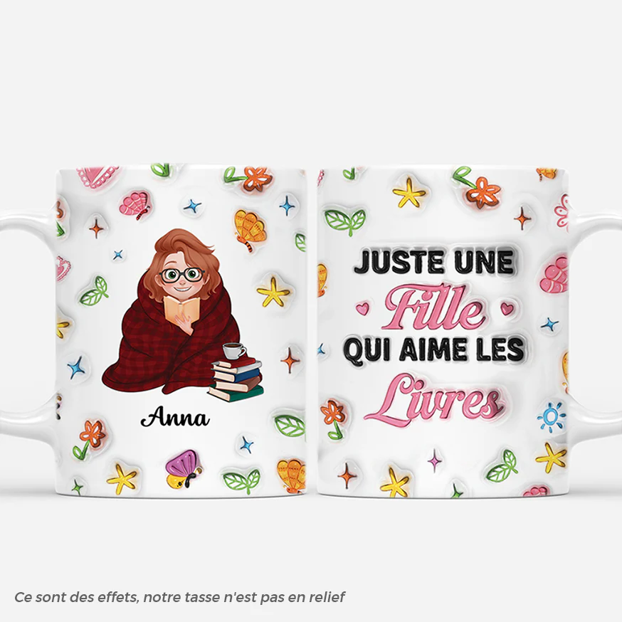 [Effet d'impression 3D] Mug Personnalisé - Fille Qui Aime Les Livres