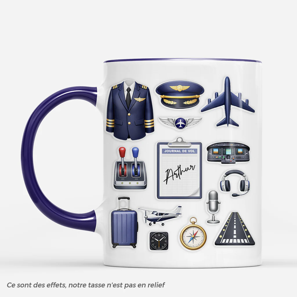 [Effet d'impression 3D] Mug Personnalisé Homme - Cadeau Pilote Avion