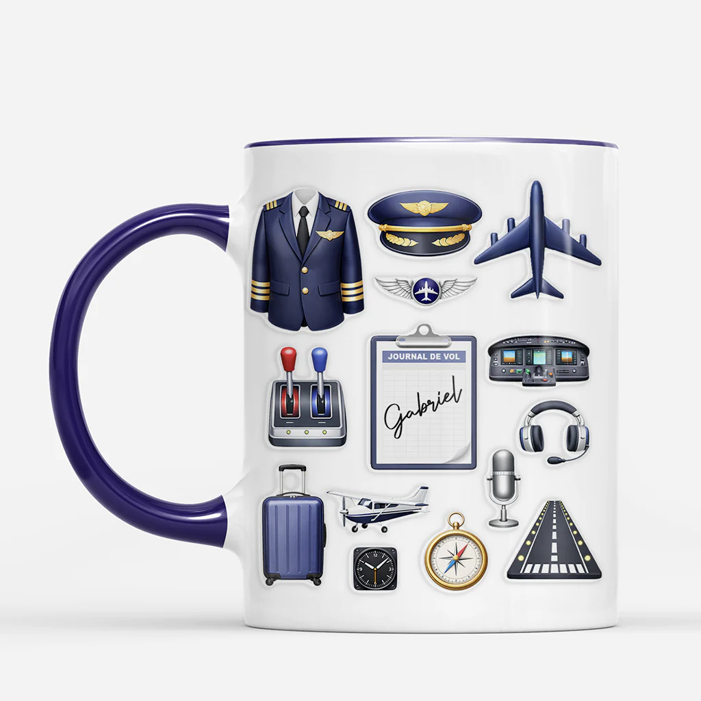 [Effet d'impression 3D] Mug Personnalisé Homme - Cadeau Pilote Avion - Image 2