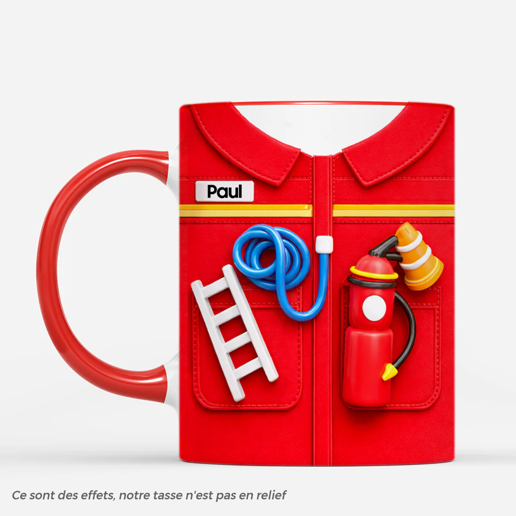 [Effet d'impression 3D] Mug Personnalisé Homme - Cadeau Pompier Original
