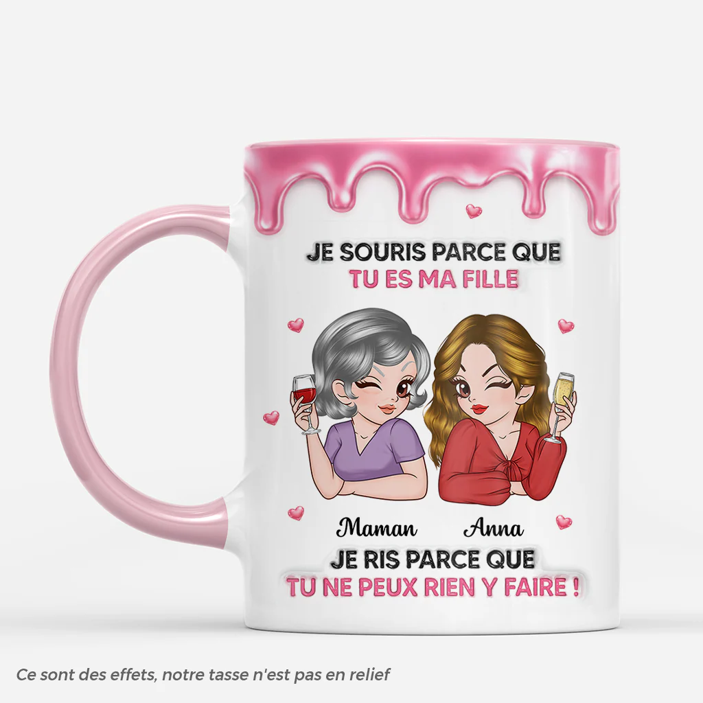 [Effet d'impression 3D] Mug Personnalisé Maman - Je Souris Tu Es Ma Fille Maman Mamie