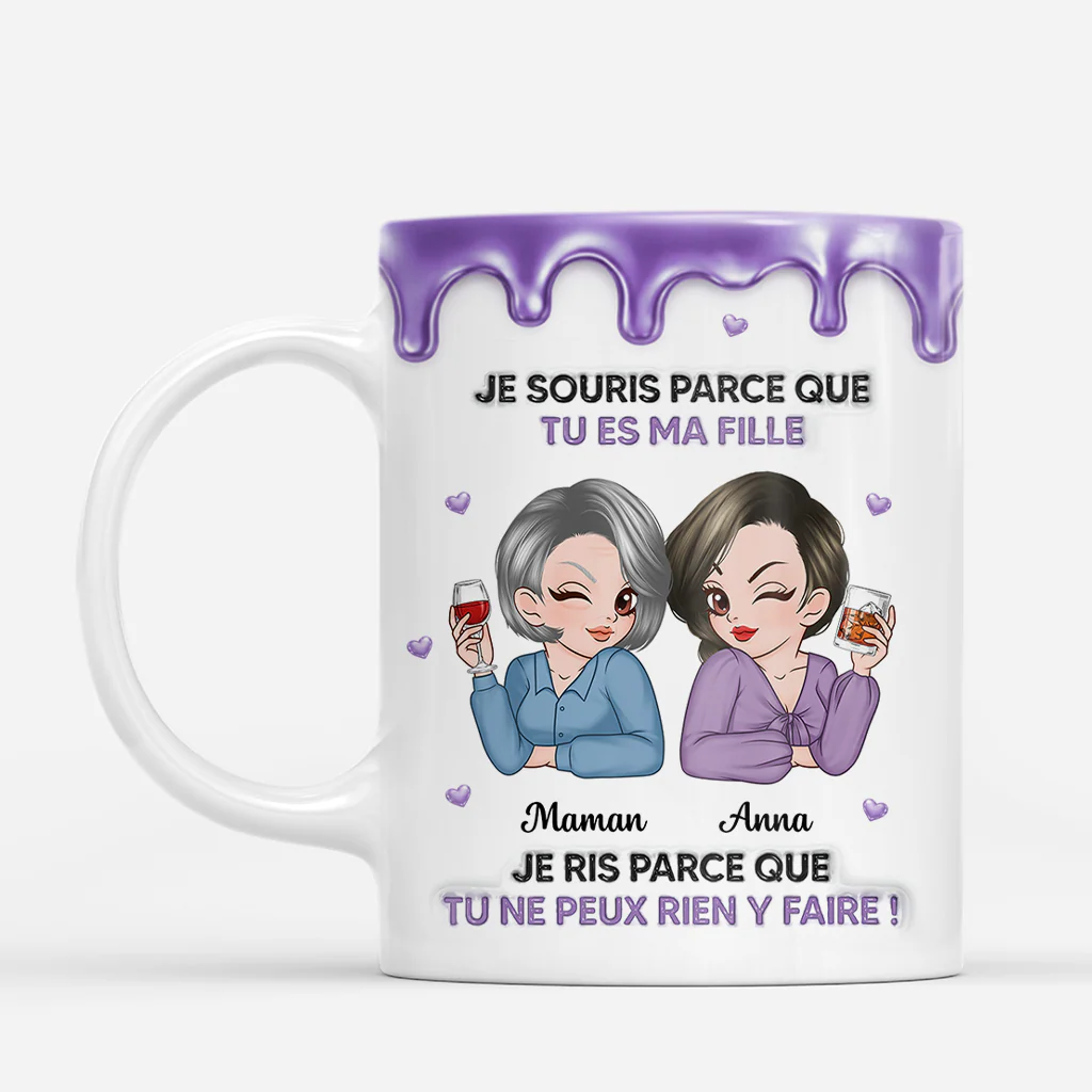[Effet d'impression 3D] Mug Personnalisé Maman - Je Souris Tu Es Ma Fille Maman Mamie - Image 2