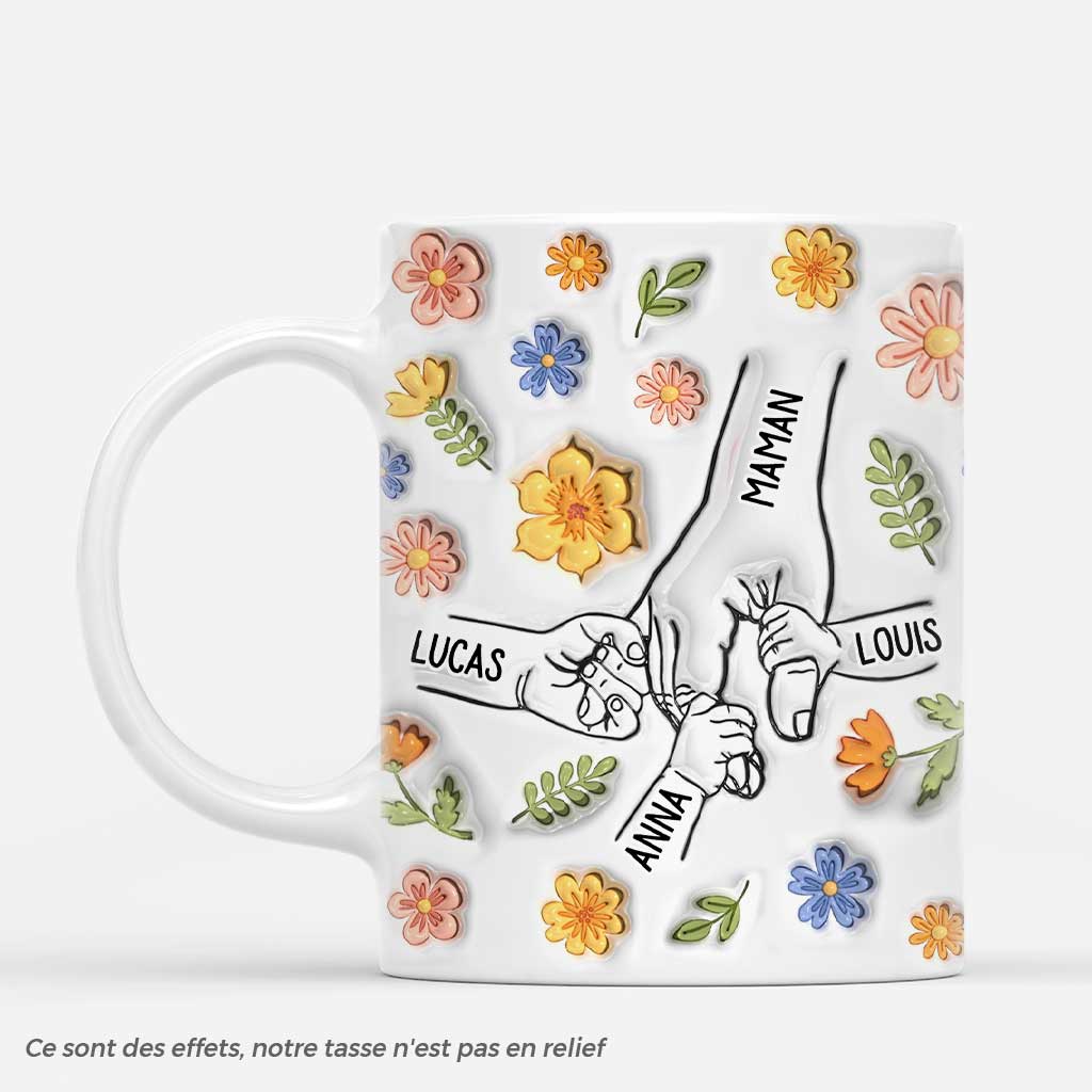 [Effet d'impression 3D] Mug Maman | Jolies Fleurs De Maman Et Mamie Personnalisé