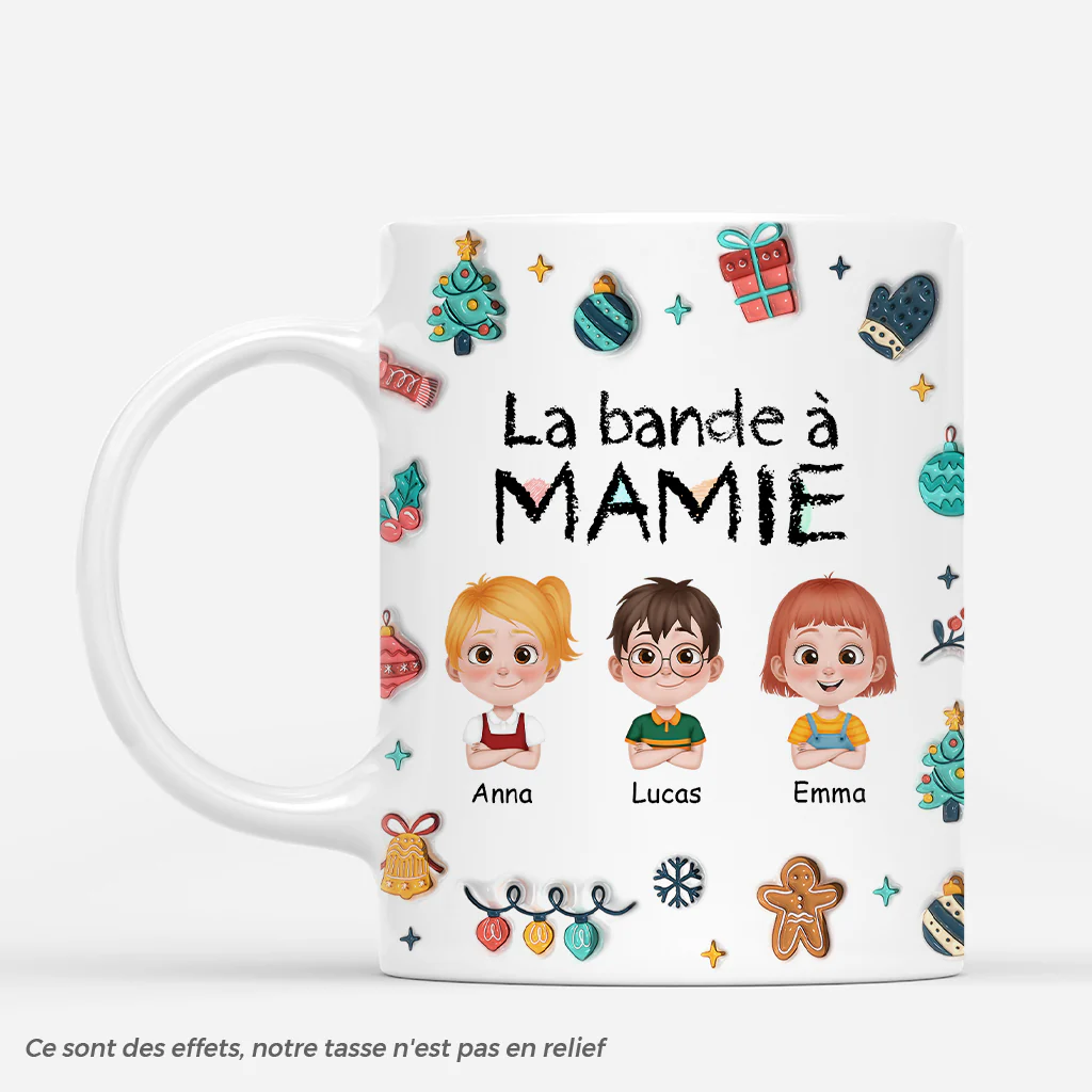 [Effet d'impression 3D] Mug Personnalisé - La Bande À Mamie Papy À Noël