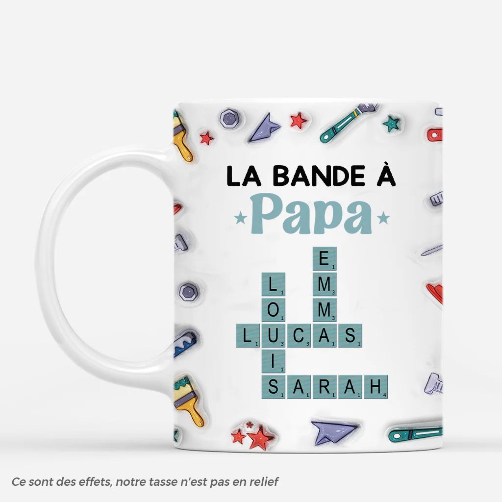 [Effet d'Impression 3D] Mug Personnalisé - La Bande À Papa Bricoleur - Cadeau Mots-Croisés