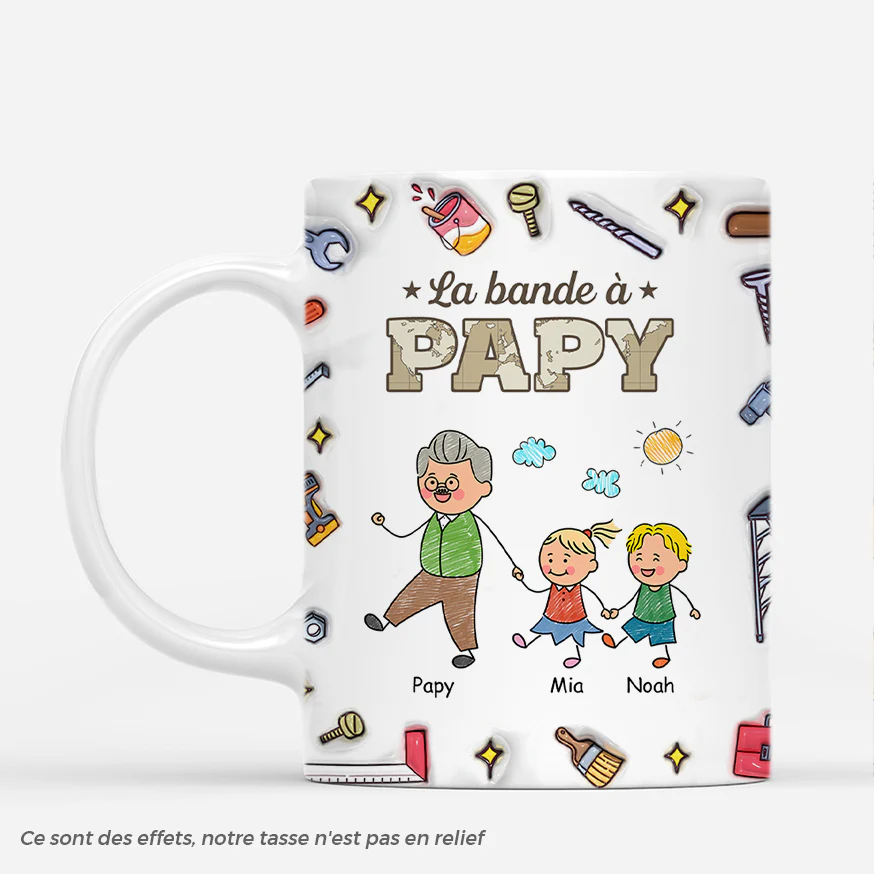 [Effet d'Impression 3D] Mug Personnalisé  - La Bande À Papa Bricoleur - Dessin Crayon Version Carte