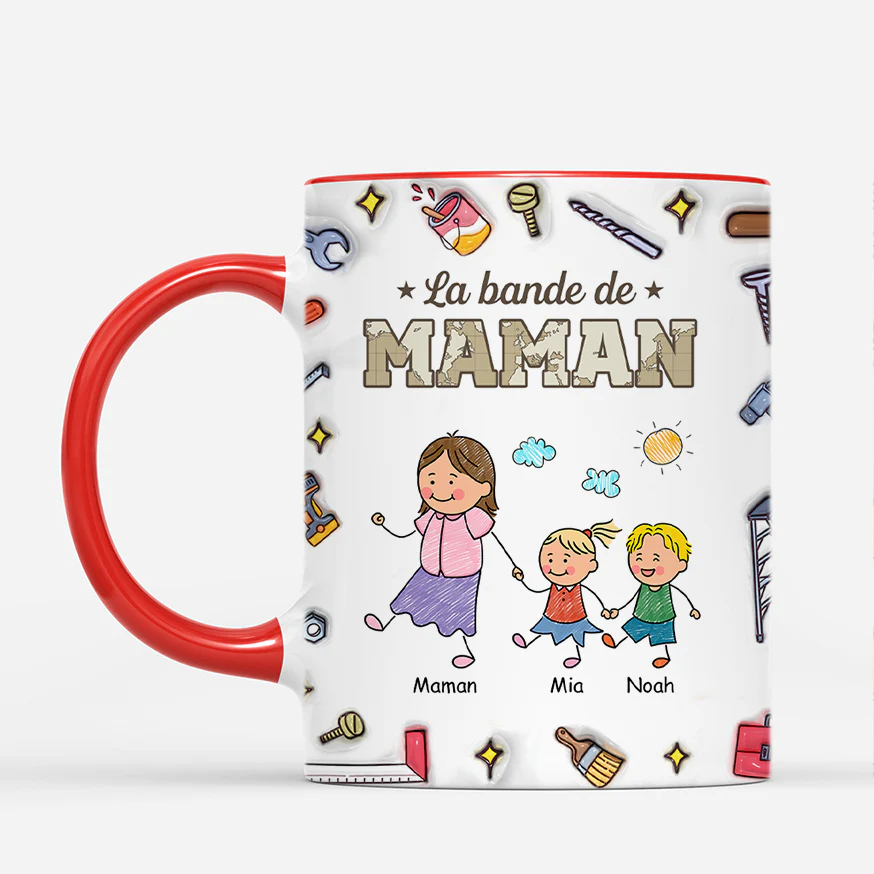 [Effet d'Impression 3D] Mug Personnalisé  - La Bande À Papa Bricoleur - Dessin Crayon Version Carte - Image 2