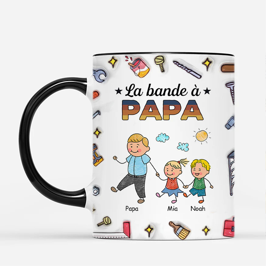 [Effet d'Impression 3D] Mug Personnalisé Papa - La Bande À Papa Vintage - Dessin Crayon Avec Outils - Image 2
