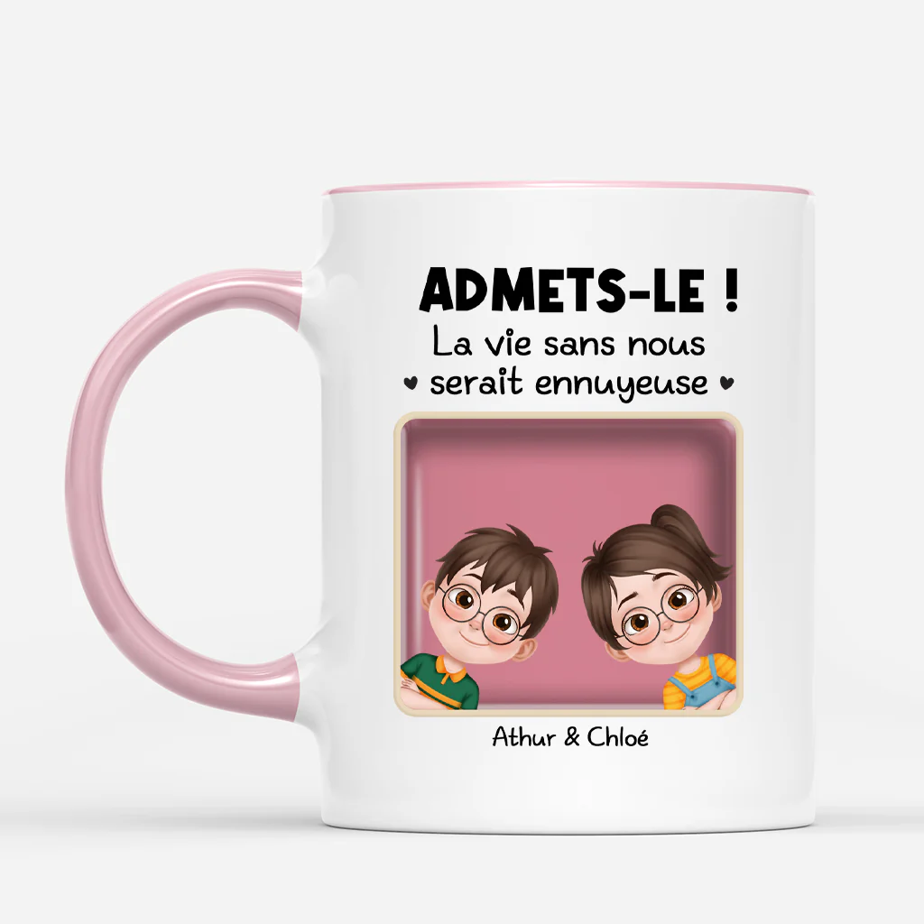 [Effet d'Impression 3D] Mug Personnalisé Avec Enfant - La Vie Ennuyeuse Sans Nous - Image 2
