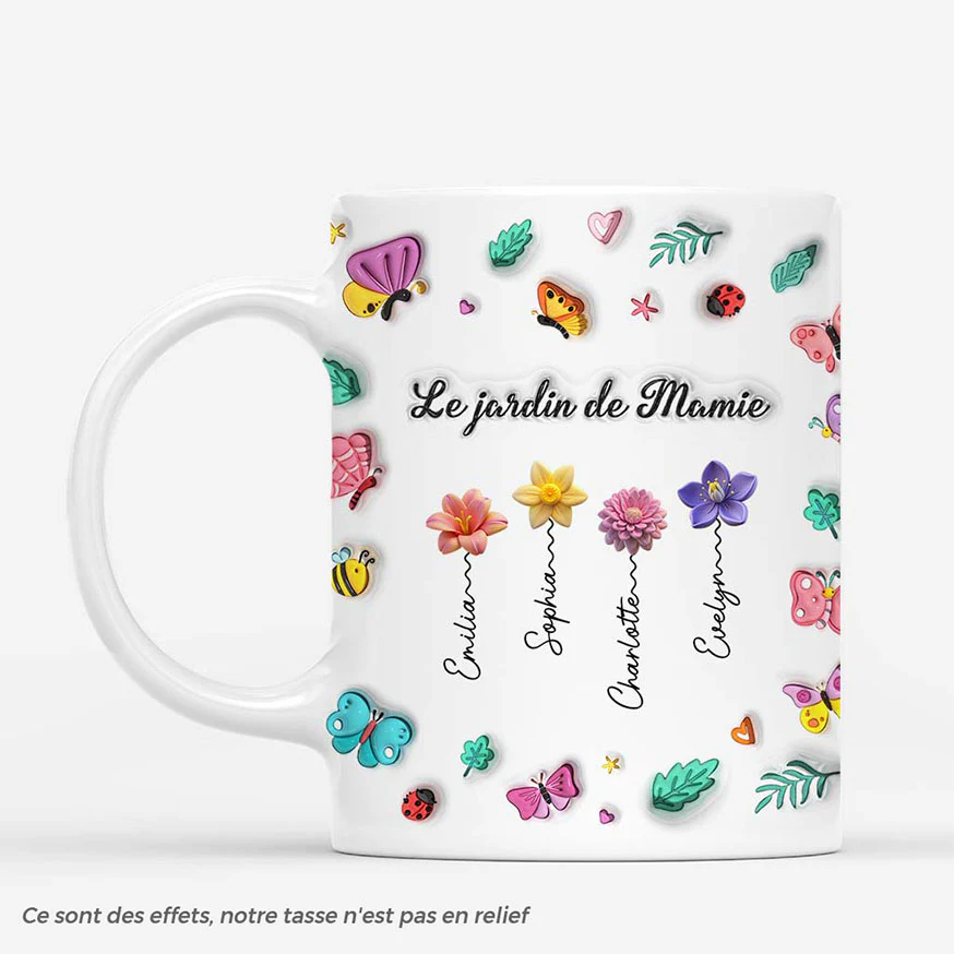 [Effet d'impression 3D] Mug Personnalisé Mamie | Le Jardin De Mamie Maman Avec Fleur