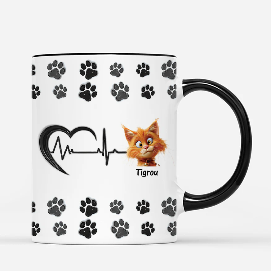 [Effet d'Impression 3D] Tasse personnalisée chat – Maman chat cœur noir - Image 3
