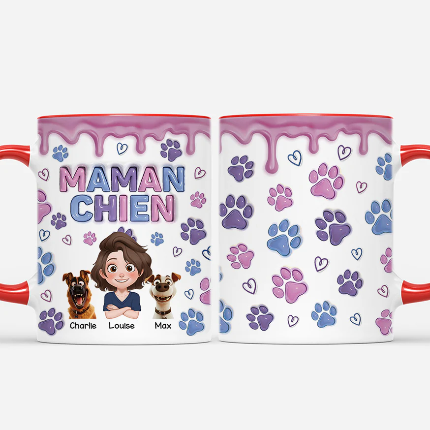 Tasse personnalisée avec chien – Papa Maman chien version rose ou bleu | Effet d'Impression 3D - Image 2