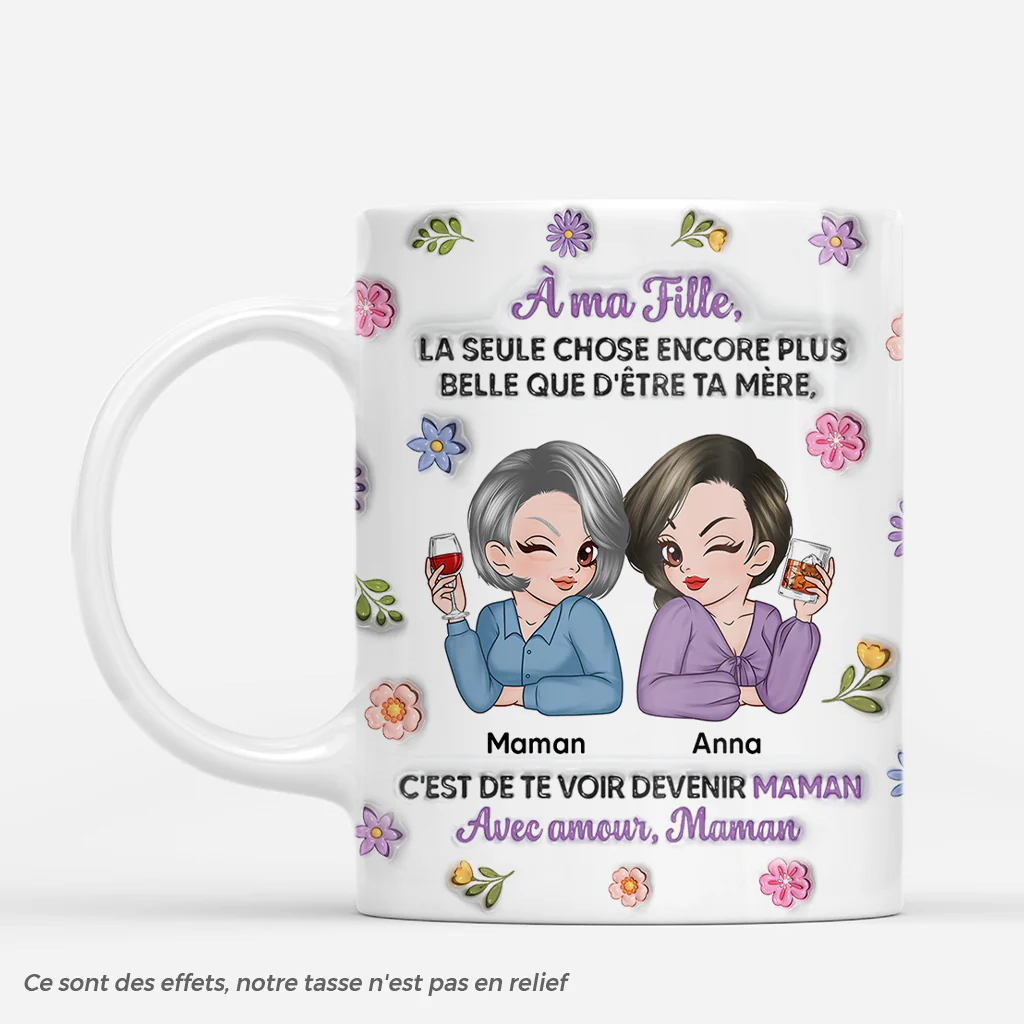 [Effet d'impression 3D] Mug Personnalisé Maman Fille - Te Voir Devenir Maman