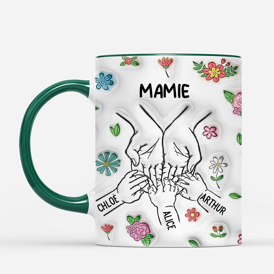 [Effet d'Impression 3D] Mug Personnalisé Maman - Mains Touchant Design Coloré - Image 2