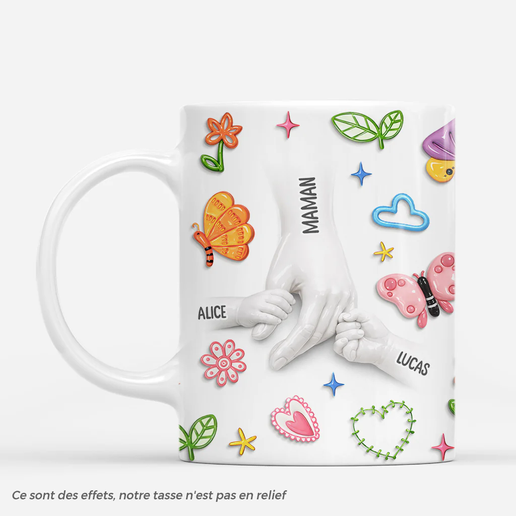 [Effet d'impression 3D] Mug Personnalisé Pour Maman | Fleur Tenir Sa Main